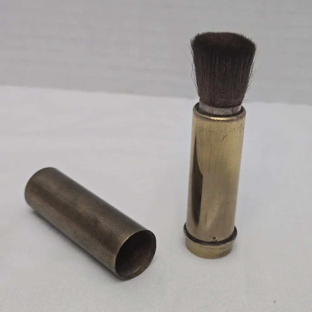 Vintage Vogel Lark Retractable Brass Camera Lens & Makeup Brush - Japan 1950s